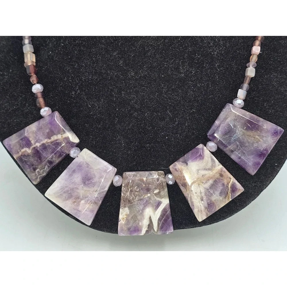 Unbranded Amethyst Slab Necklace Women 17in Purple Good Beaded Statement Boho